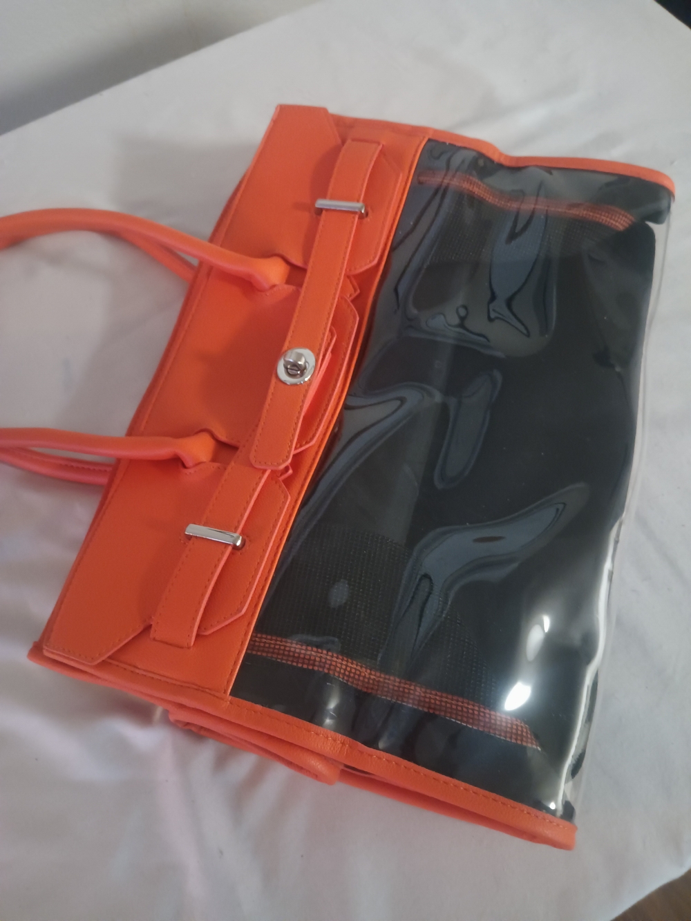 Orange Clear-Front Tote Bag - Women's Shoulder Bag - Picture 6 of 9